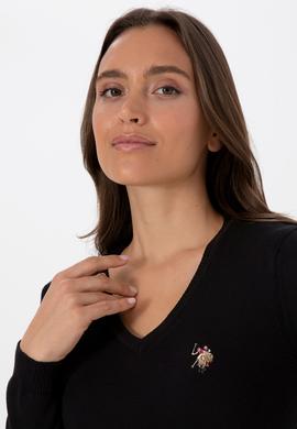 Kadın Siyah V Yaka Basic Kazak - 50307727025