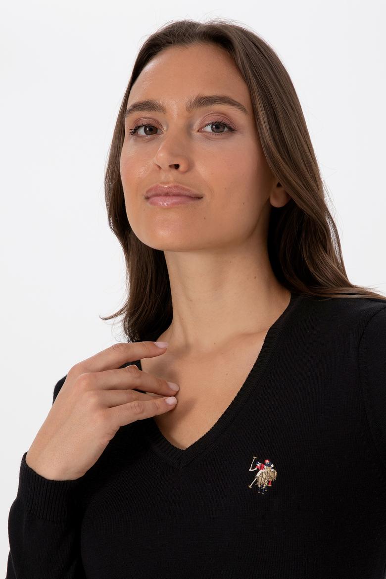 Kadın Siyah V Yaka Basic Kazak - 50307727025