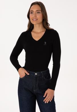 Kadın Siyah Basic V Yaka Kazak - 50307712013