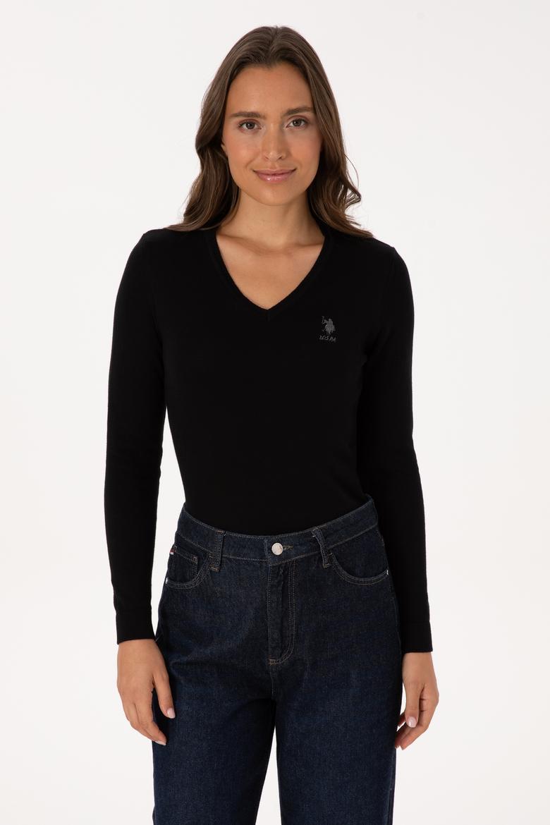 Kadın Siyah Basic V Yaka Kazak - 50307712013