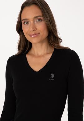 Kadın Siyah Basic V Yaka Kazak - 50307712013