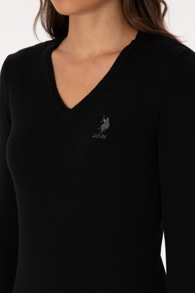 Kadın Siyah Basic V Yaka Kazak