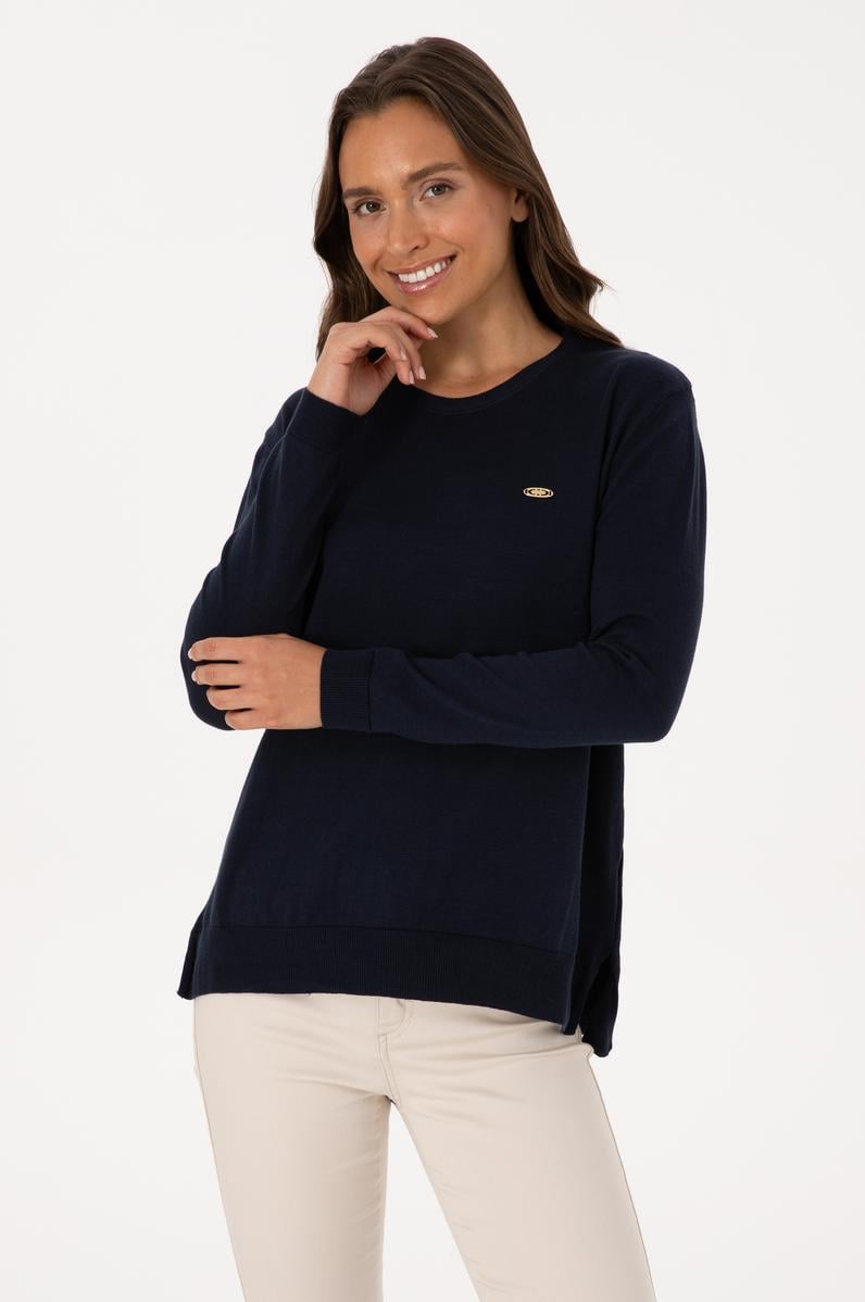 Kadın Lacivert Bisiklet Yaka Basic Kazak