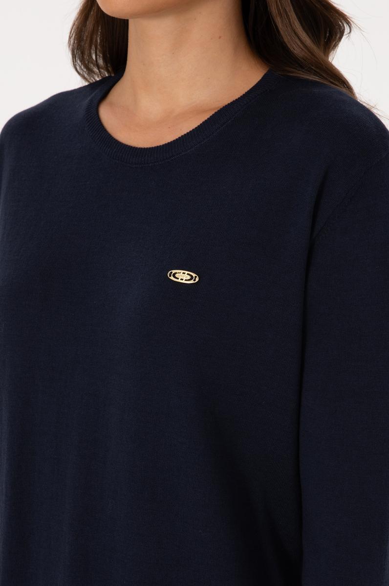 Kadın Lacivert Bisiklet Yaka Basic Kazak