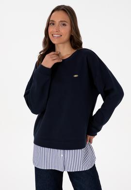 Kadın Lacivert Gömlek Detaylı Bisiklet Yaka Sweatshirt - 50314211013