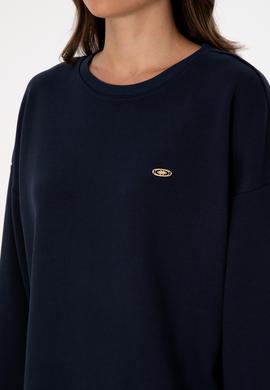 Kadın Lacivert Gömlek Detaylı Bisiklet Yaka Sweatshirt - 50314211013