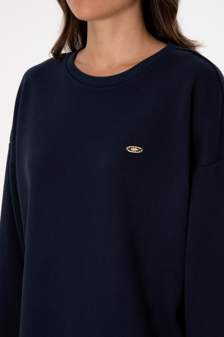 Kadın Lacivert Gömlek Detaylı Bisiklet Yaka Sweatshirt - 50314211013