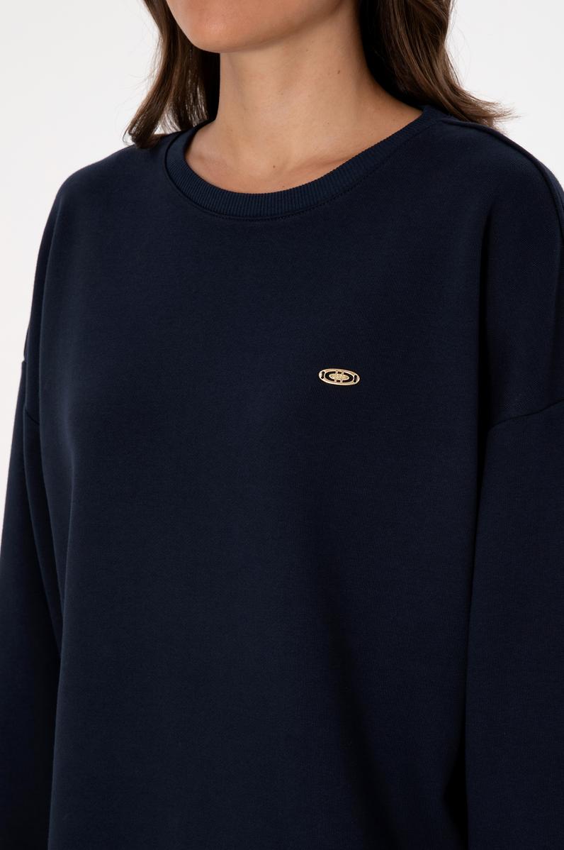 Kadın Lacivert Gömlek Detaylı Bisiklet Yaka Sweatshirt