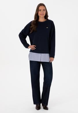 Kadın Lacivert Gömlek Detaylı Bisiklet Yaka Sweatshirt - 50314211013