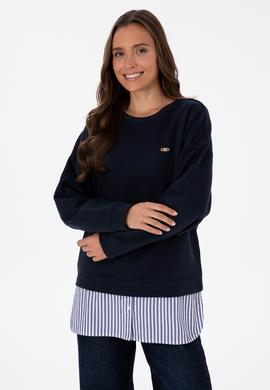 Kadın Lacivert Gömlek Detaylı Bisiklet Yaka Sweatshirt - 50314211013