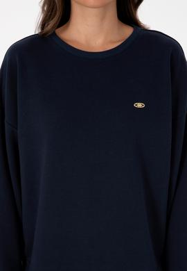 Kadın Lacivert Gömlek Detaylı Bisiklet Yaka Sweatshirt - 50314211013