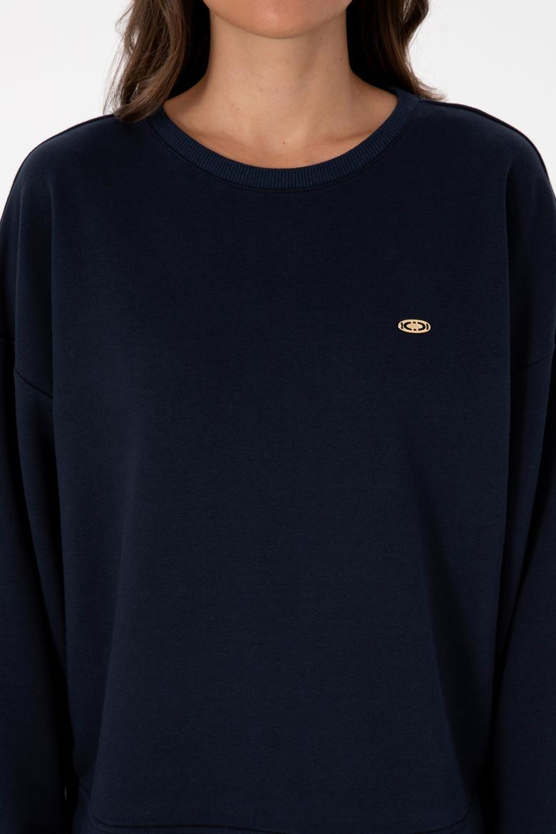 Kadın Lacivert Gömlek Detaylı Bisiklet Yaka Sweatshirt - 50314211013