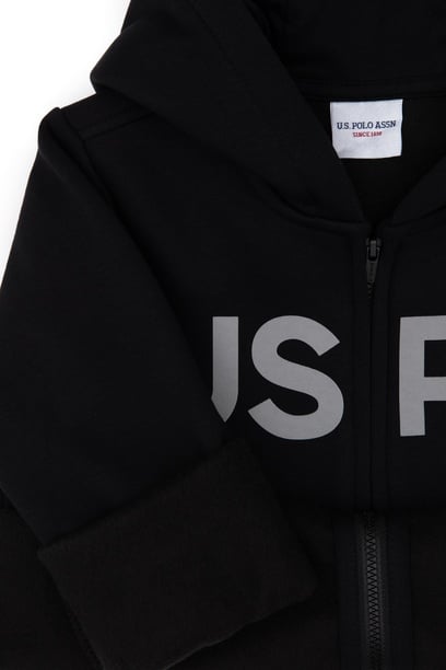 Erkek Çocuk Siyah Basic Kapüşonlu Sweatshirt