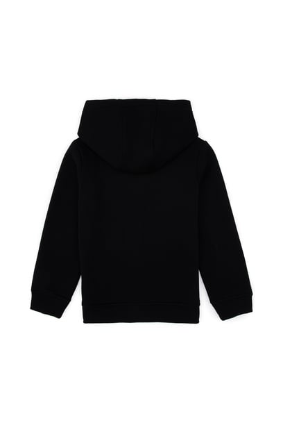 Erkek Çocuk Siyah Basic Kapüşonlu Sweatshirt