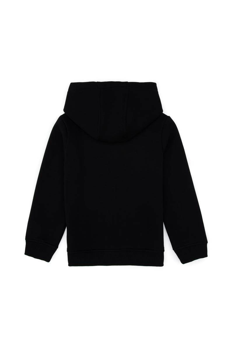 Erkek Çocuk Siyah Basic Kapüşonlu Sweatshirt