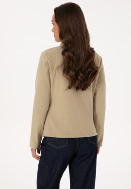 Kadın Açık Haki Fermuarlı Dik Yaka Polar Sweatshirt - 50316729016