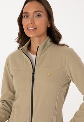 Kadın Açık Haki Fermuarlı Dik Yaka Polar Sweatshirt - 50316729016