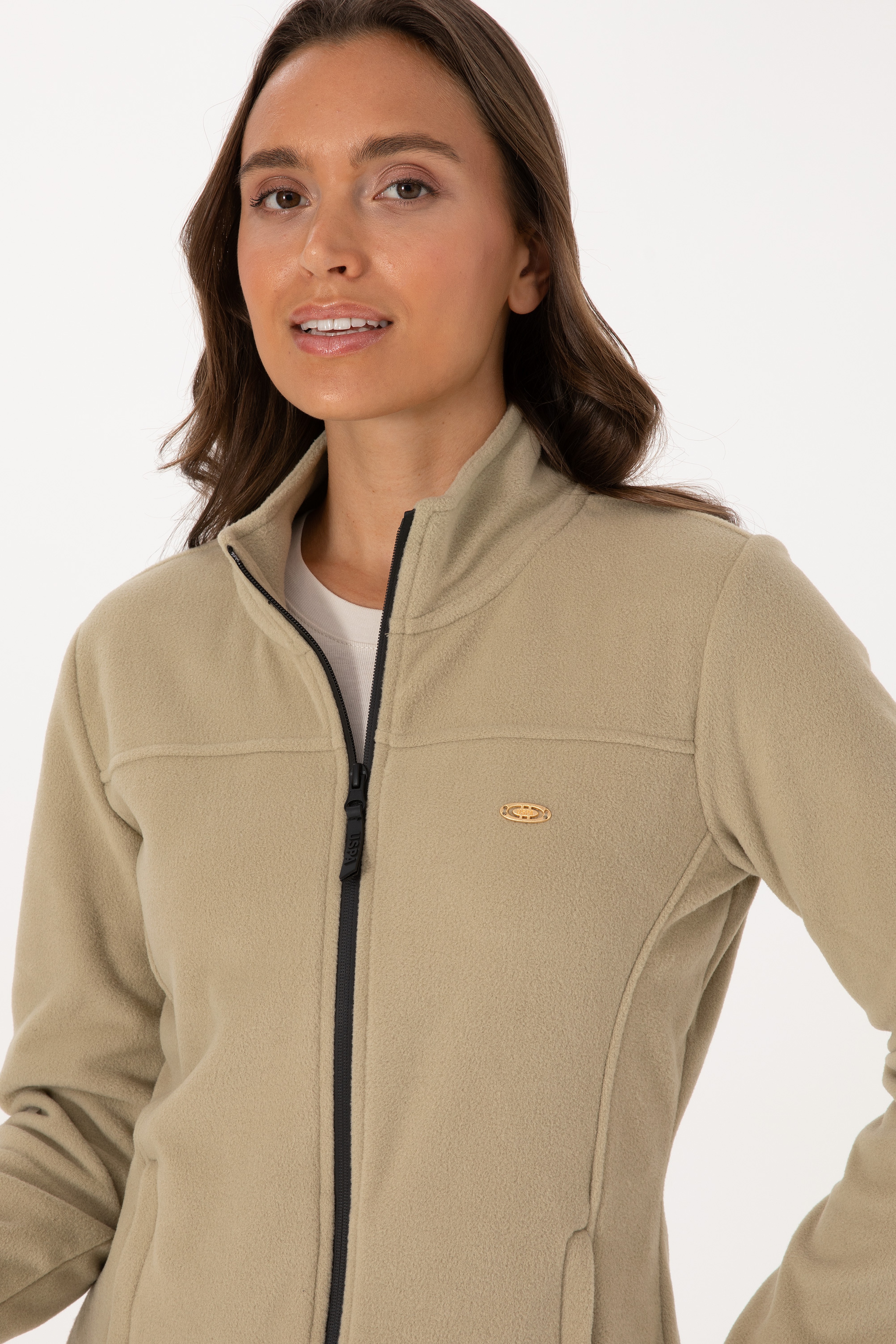 Kadın Açık Haki Fermuarlı Dik Yaka Polar Sweatshirt - Image 2