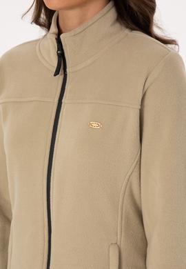 Kadın Açık Haki Fermuarlı Dik Yaka Polar Sweatshirt - 50316729016