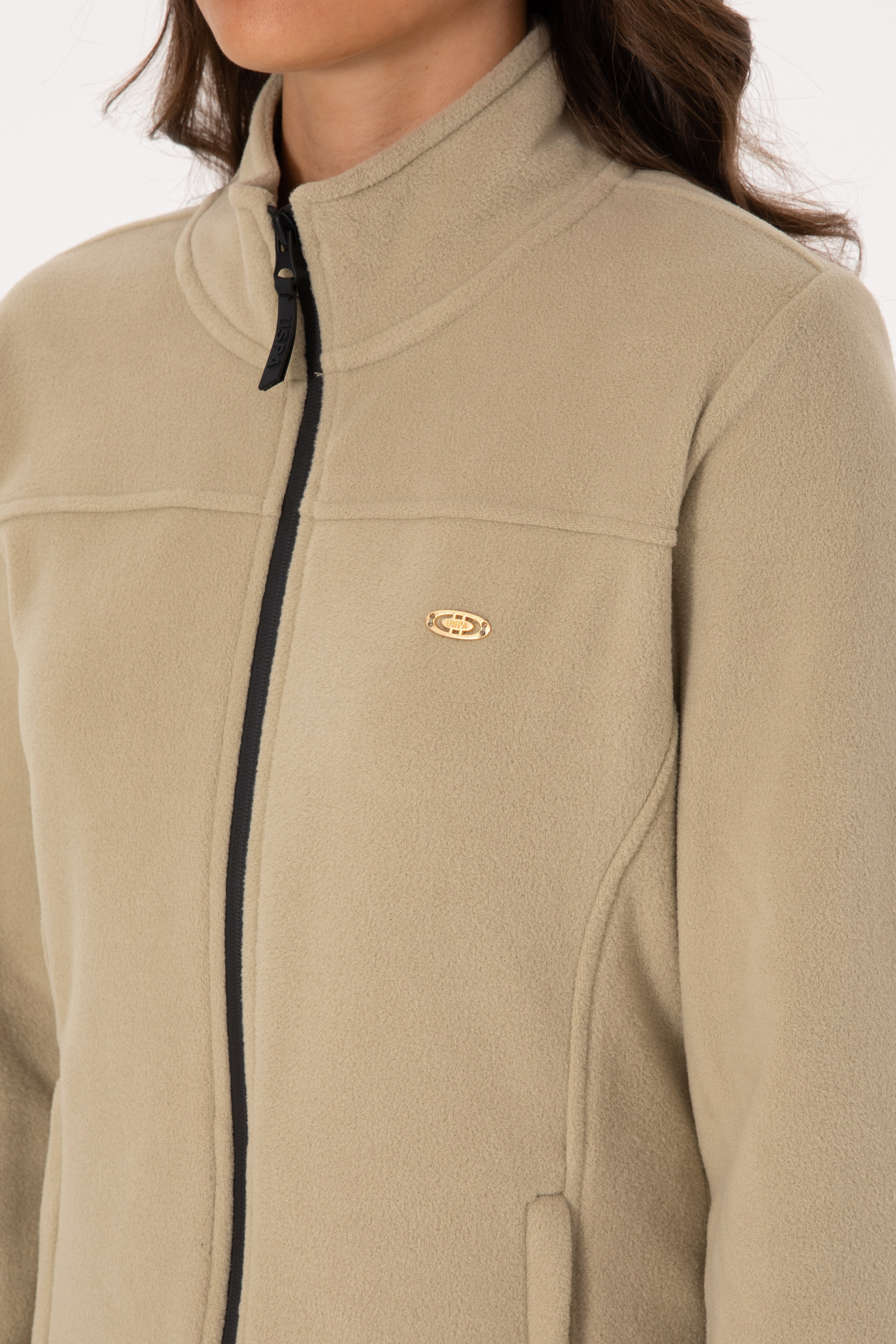 Kadın Açık Haki Fermuarlı Dik Yaka Polar Sweatshirt - Image 7