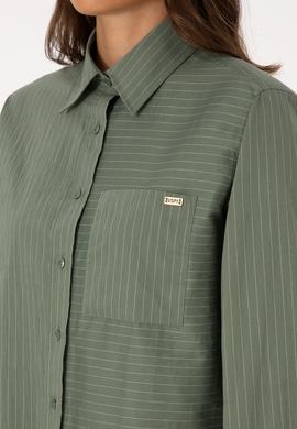 Kadın Koyu Yeşil Uzun Kollu Çizgili Gömlek - 50316387002