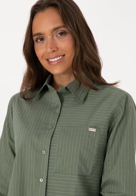 Kadın Koyu Yeşil Uzun Kollu Çizgili Gömlek - 50316387002