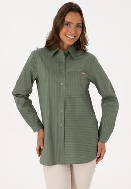 Kadın Koyu Yeşil Uzun Kollu Çizgili Gömlek - 50316387002