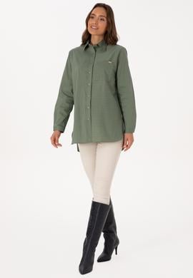 Kadın Koyu Yeşil Uzun Kollu Çizgili Gömlek - 50316387002