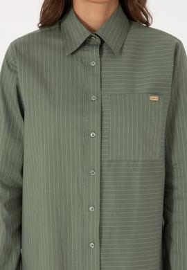 Kadın Koyu Yeşil Uzun Kollu Çizgili Gömlek - 50316387002
