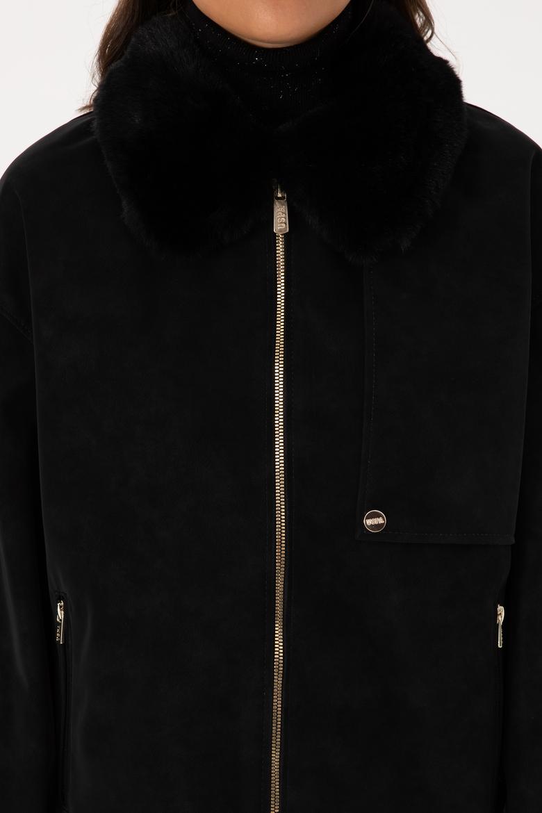 Kadın Siyah Deri Ceket - 50317320002