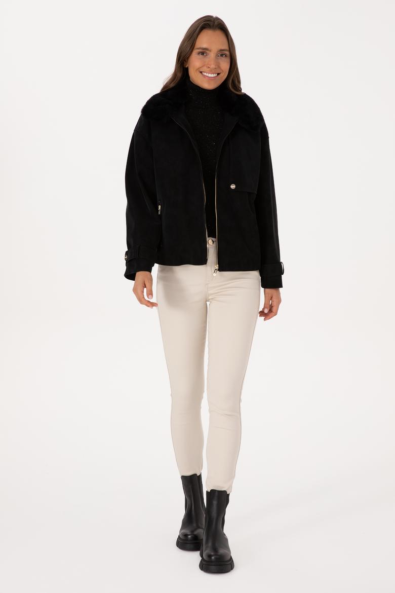 Kadın Siyah Deri Ceket - 50317320002
