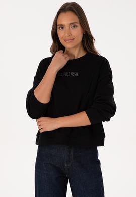 Kadın Siyah Bisiklet Yaka Sweatshirt - 50307792005