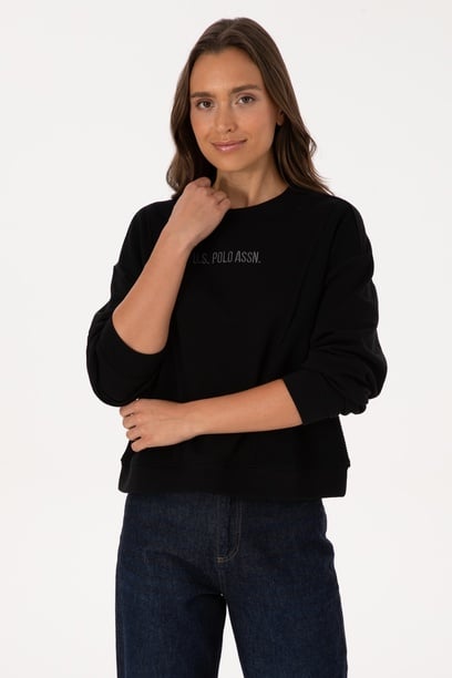 Kadın Siyah Bisiklet Yaka Sweatshirt