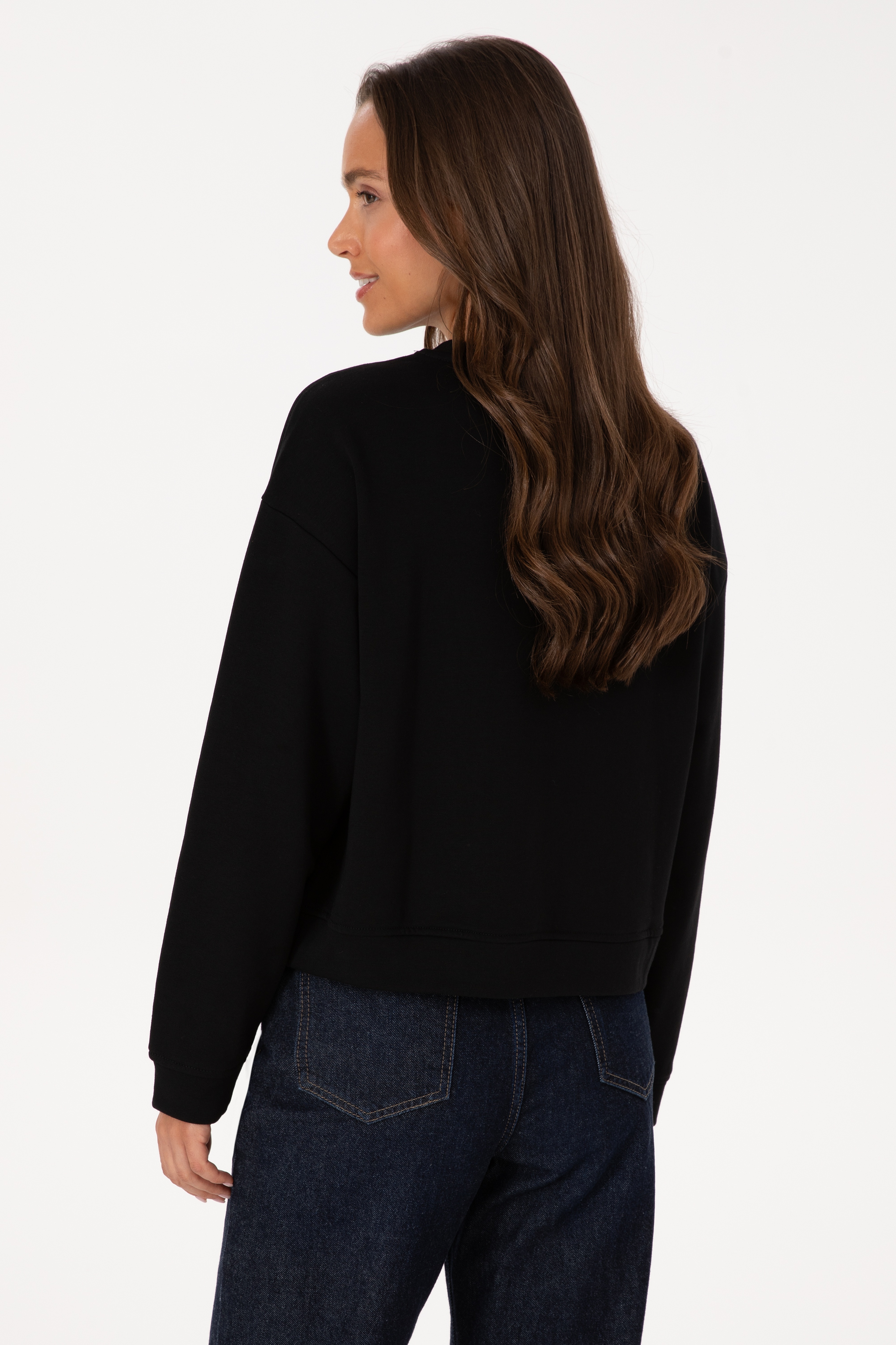 Kadın Siyah Bisiklet Yaka Sweatshirt
