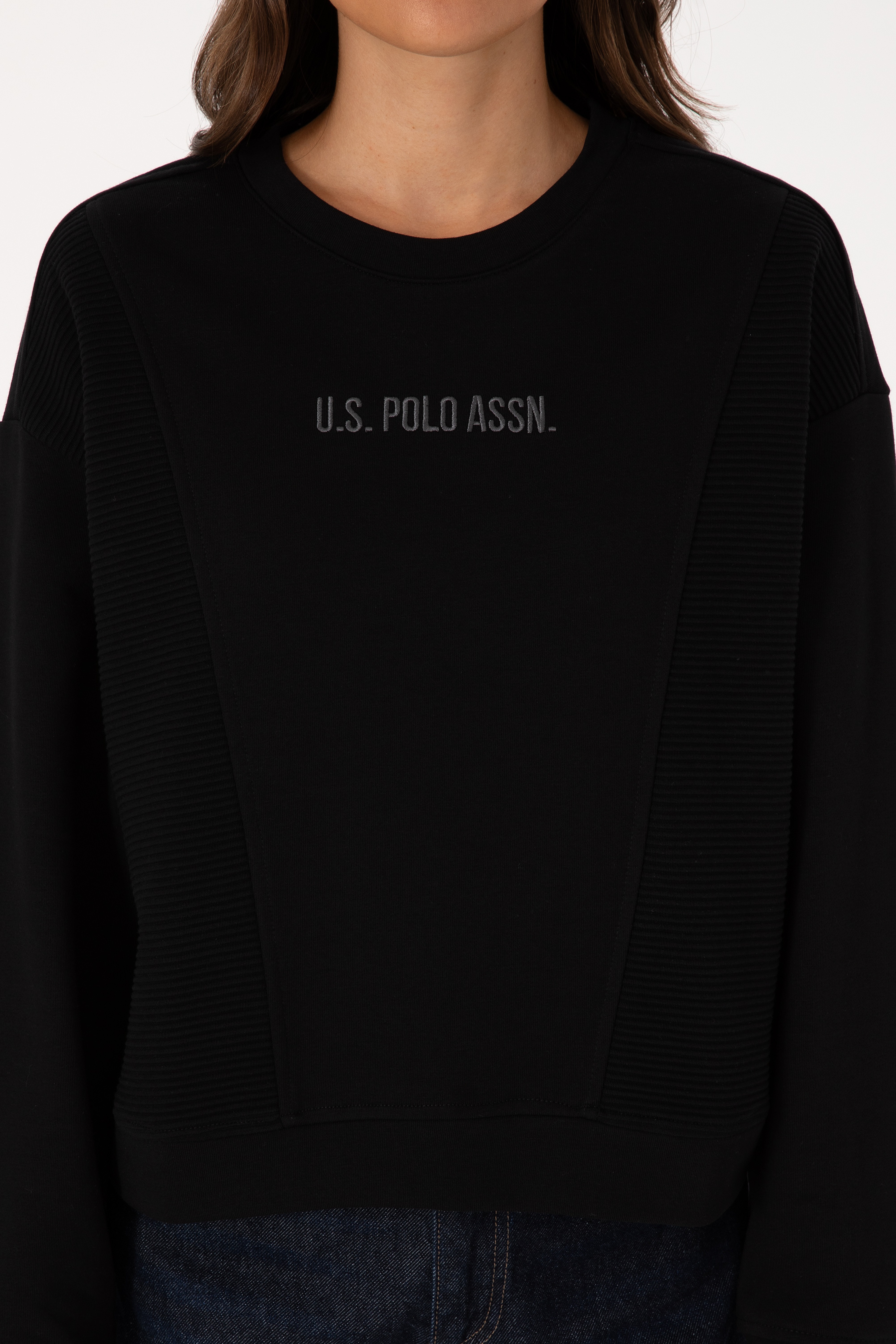 Kadın Siyah Bisiklet Yaka Sweatshirt - Image 6