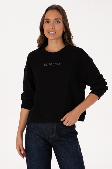 Kadın Siyah Bisiklet Yaka Sweatshirt