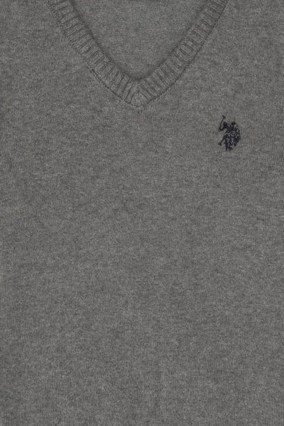 Erkek Çocuk Gri Melanj V Yaka Basic Kazak