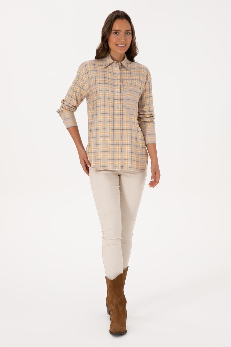 Kadın Taş Uzun Kollu Ekoseli Gömlek - 50316425004