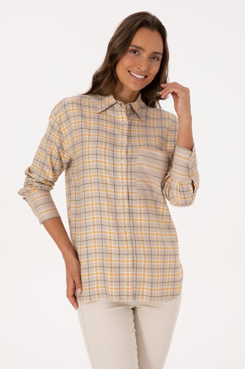 Kadın Taş Uzun Kollu Ekoseli Gömlek