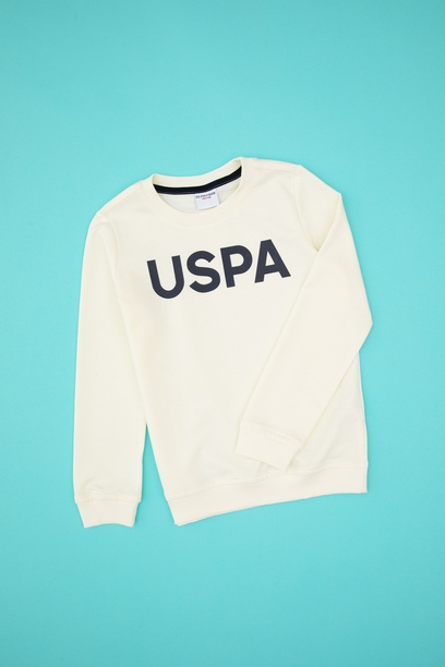 Erkek Çocuk Krem Basic Bisiklet Yaka Sweatshirt