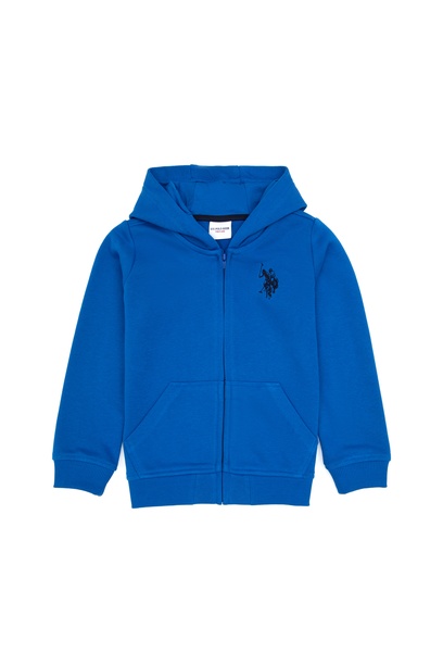 Erkek Çocuk Saks Fermuarlı Kapüşonlu Sweatshirt