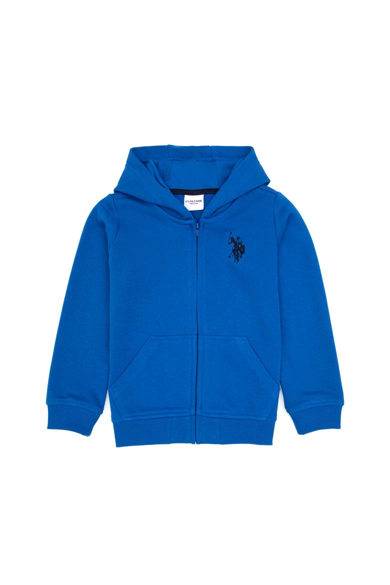 Erkek Çocuk Saks Fermuarlı Kapüşonlu Sweatshirt