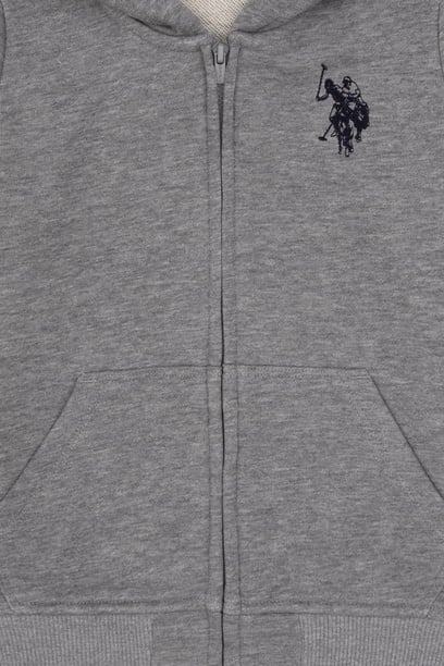Erkek Çocuk Gri Melanj Fermuarlı Kapüşonlu Sweatshirt