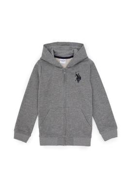 Erkek Çocuk Gri Melanj Fermuarlı Kapüşonlu Sweatshirt - 50316706006