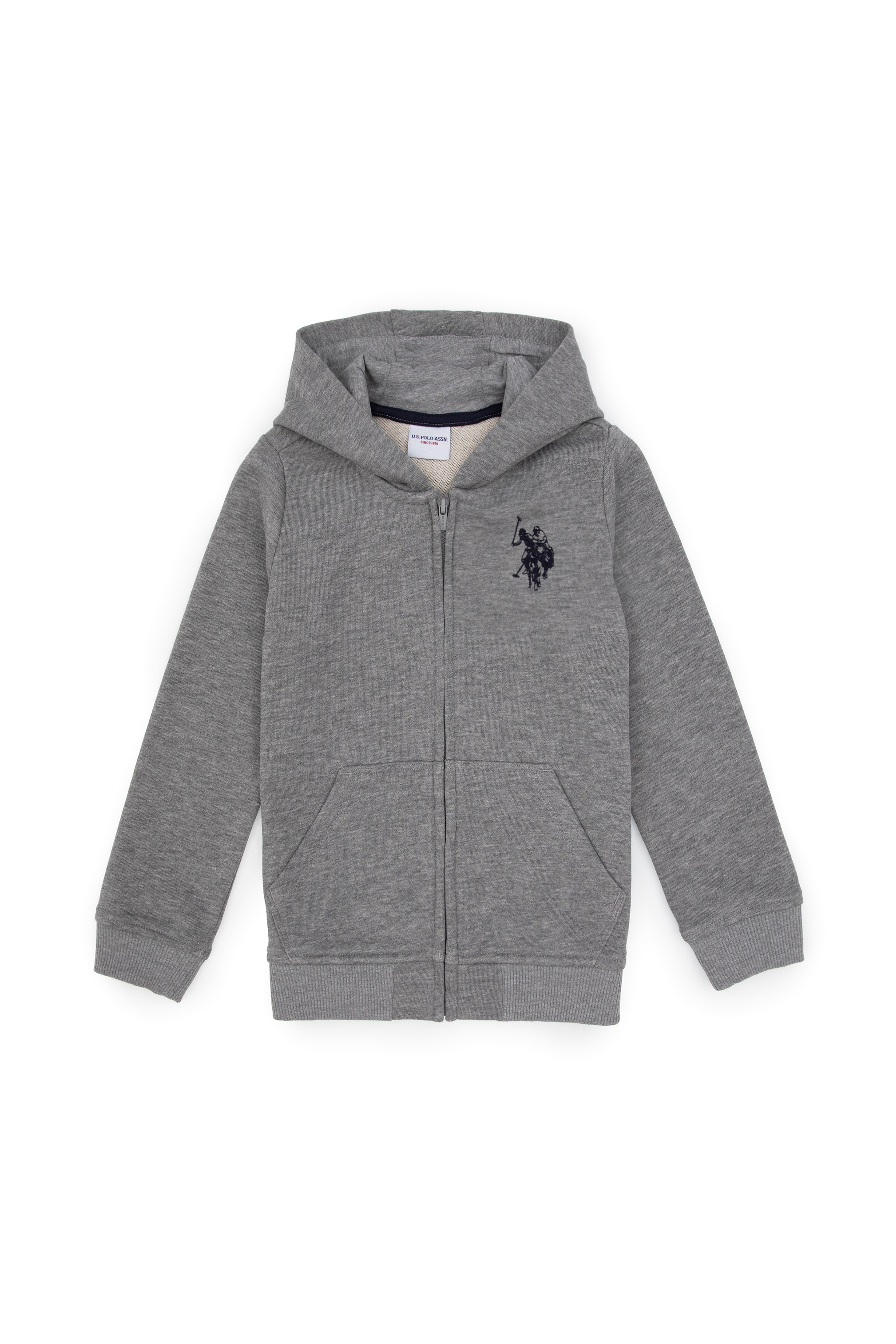 Erkek Çocuk Gri Melanj Fermuarlı Kapüşonlu Sweatshirt - Image 1