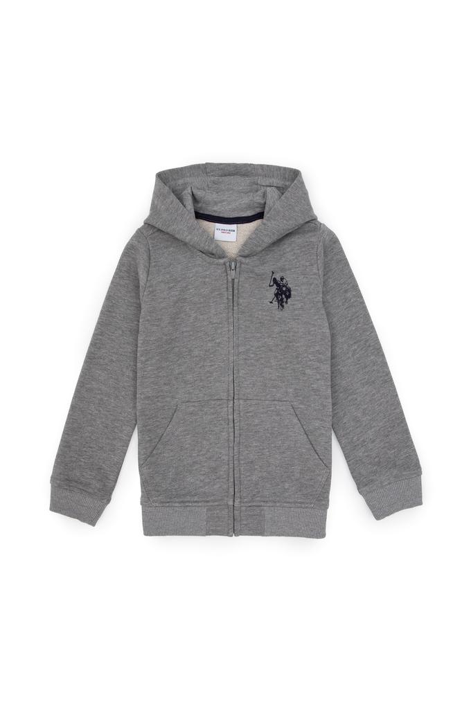 Erkek Çocuk Gri Melanj Fermuarlı Kapüşonlu Sweatshirt
