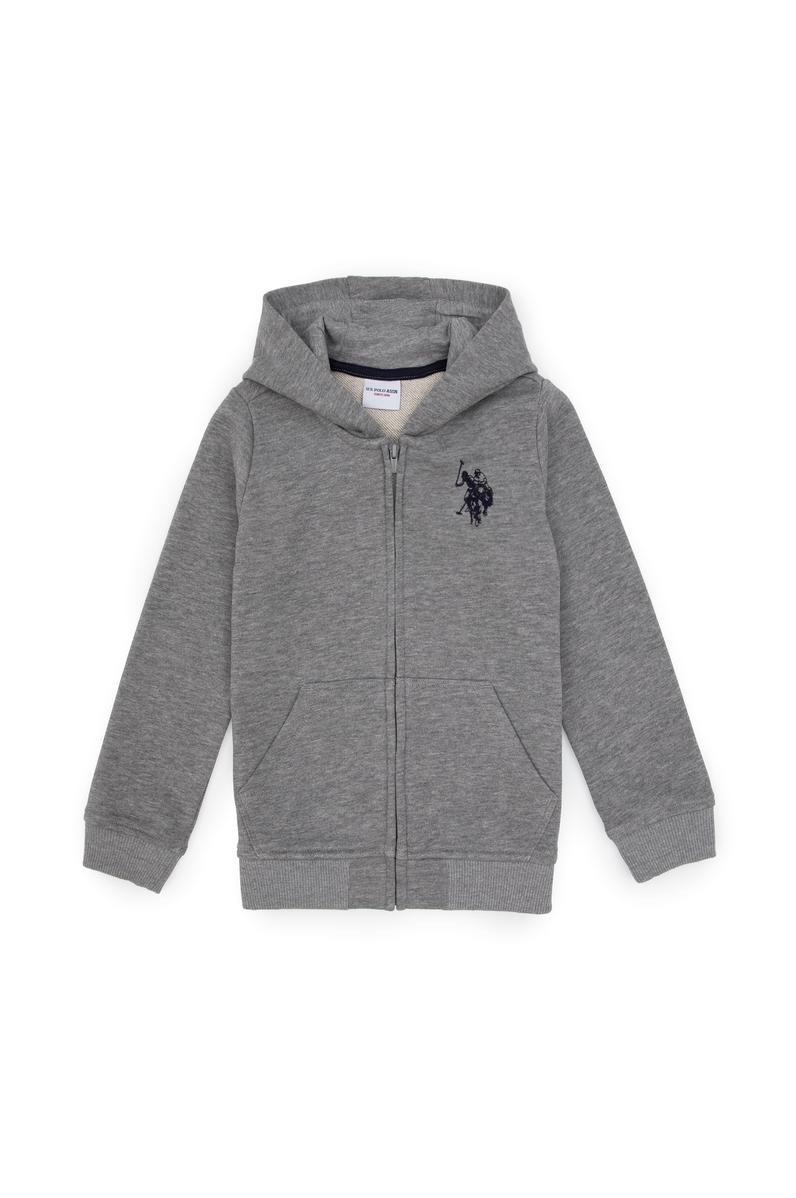 Erkek Çocuk Gri Melanj Fermuarlı Kapüşonlu Sweatshirt