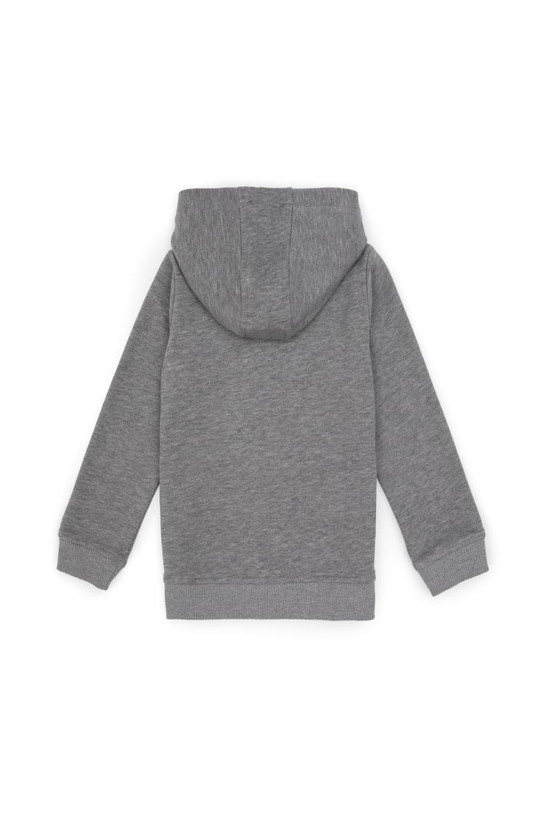 Erkek Çocuk Gri Melanj Fermuarlı Kapüşonlu Sweatshirt - 50316706006