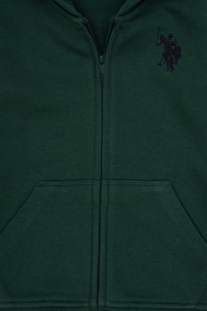 Erkek Çocuk Koyu Yeşil Fermuarlı Kapüşonlu Sweatshirt