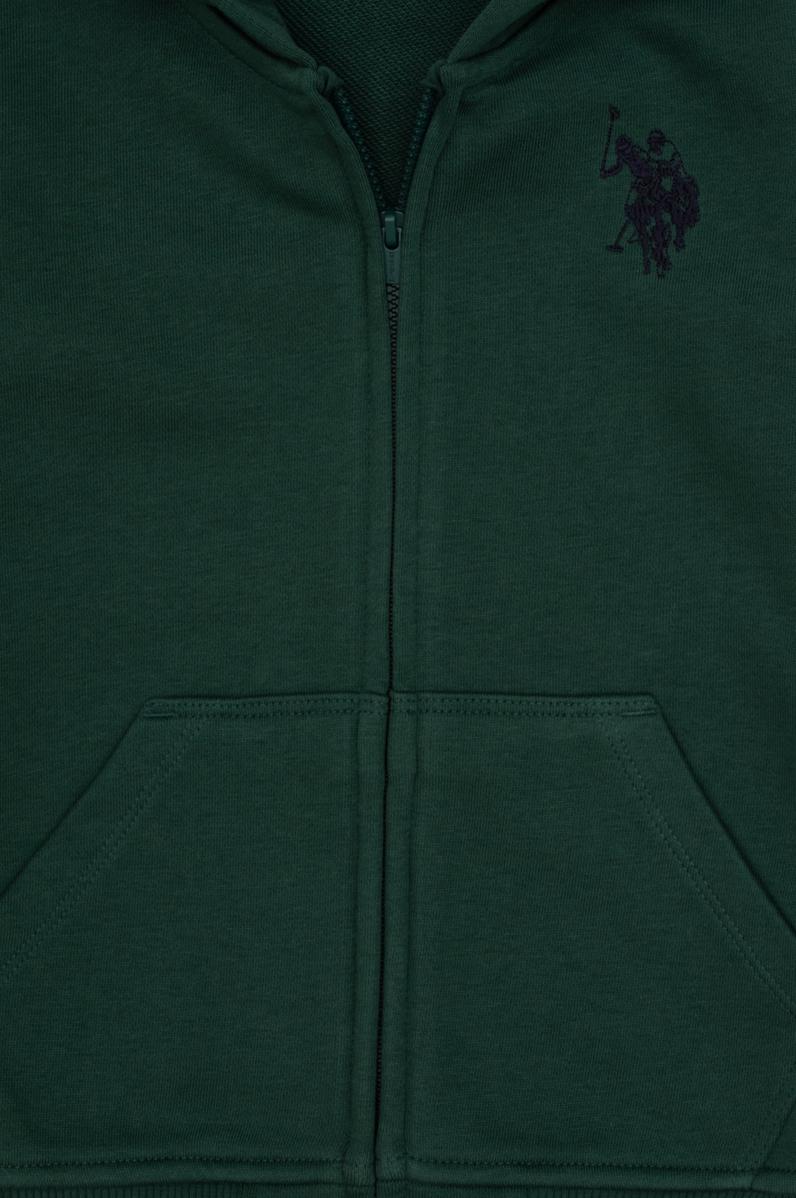 Erkek Çocuk Koyu Yeşil Fermuarlı Kapüşonlu Sweatshirt